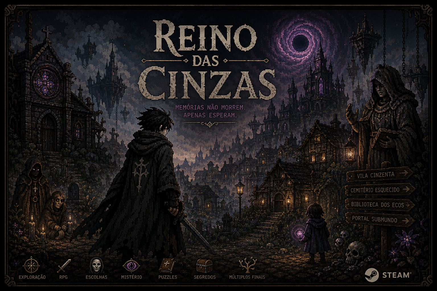 Key Art Oficial do Jogo Reino das Cinzas, de Bruno S. Justiça